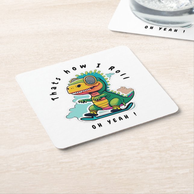 Baby Dinosaur Skating | Så här rullar jag Underlägg Papper Kvadrat (Vinklad)