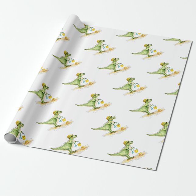 Baby Dinosaur T-Rex on the Beach Presentpapper (Utrullad)