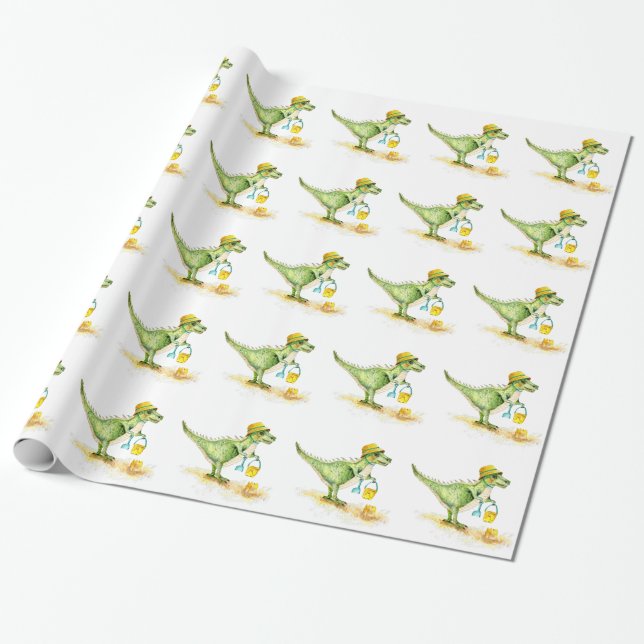Baby Dinosaur T-Rex on the Beach Presentpapper (Utrullad)