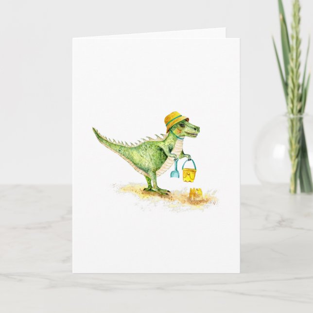 Baby Dinosaur T-Rex på stranden Helgkort (Framsida)