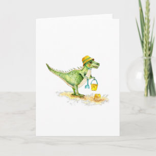 Baby Dinosaur T-Rex på stranden Helgkort