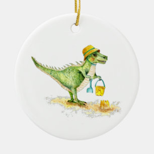 Baby Dinosaur T-Rex på stranden Julgransprydnad Keramik