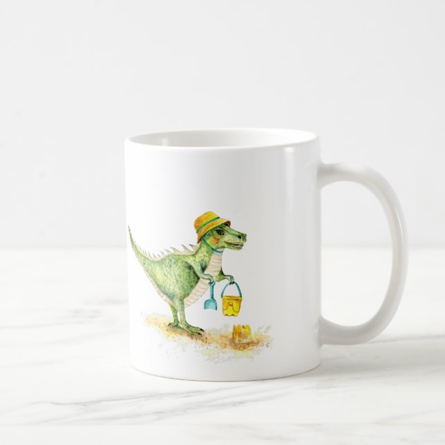 Baby Dinosaur T-Rex på stranden Kaffemugg (Höger)