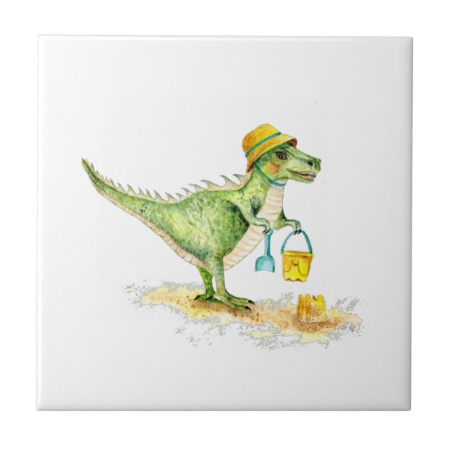 Baby Dinosaur T-Rex på stranden Kakelplatta (Framsidan)