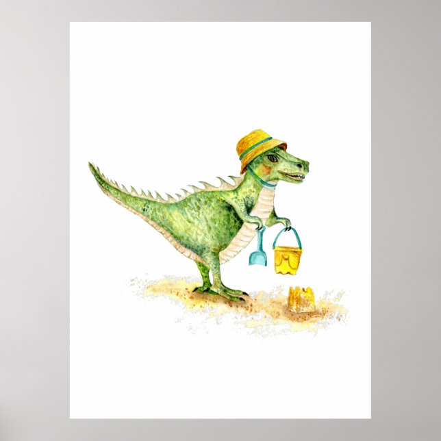 Baby Dinosaur T-Rex på stranden Poster (Framsidan)