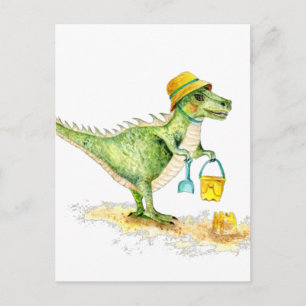 Baby dinosaur T-Rex på stranden Vykort