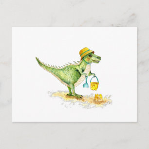 Baby Dinosaur T-Rex på stranden Vykort