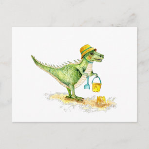 Baby dinosaur T-Rex på stranden Vykort