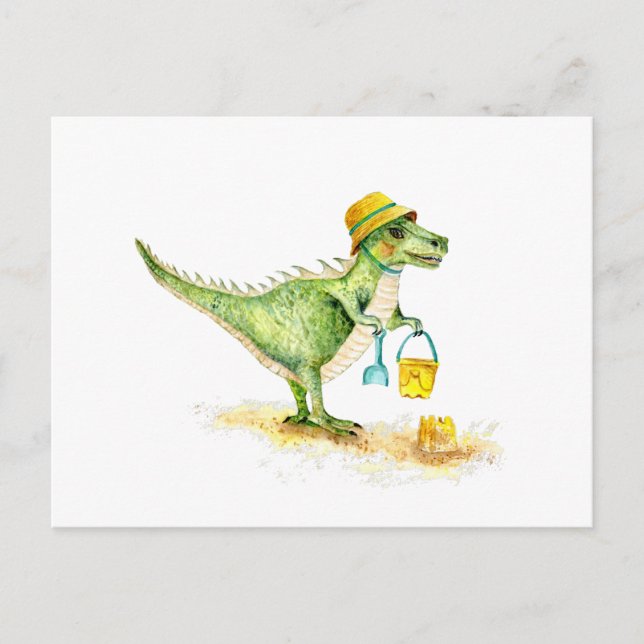 Baby dinosaur T-Rex på stranden Vykort (Framsida)