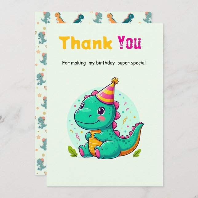 Baby Dinosaur Thank-you Cards Tack Kort (Fram/baksida)