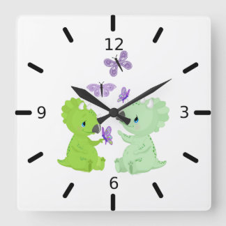 Baby Dinosaurier & Butterflies - Fyrkantig Klocka