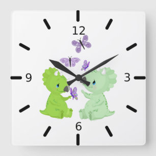 Baby Dinosaurier & Butterflies - Fyrkantig Klocka