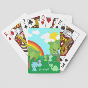 Baby-dinosaurier med fjärilar, regnbåge och Sol Casinokort
