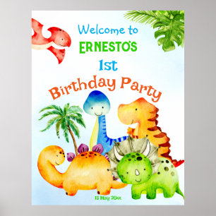Baby dinosaurier småbarn födelsedagsfest välkommen poster