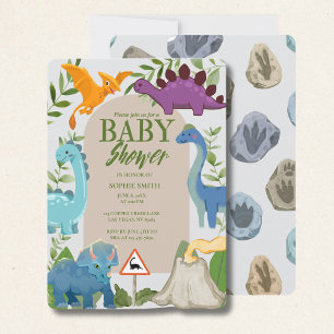 Baby Dinosaurs, Vulkan, T-Rex Baby Shower Inbjudningar