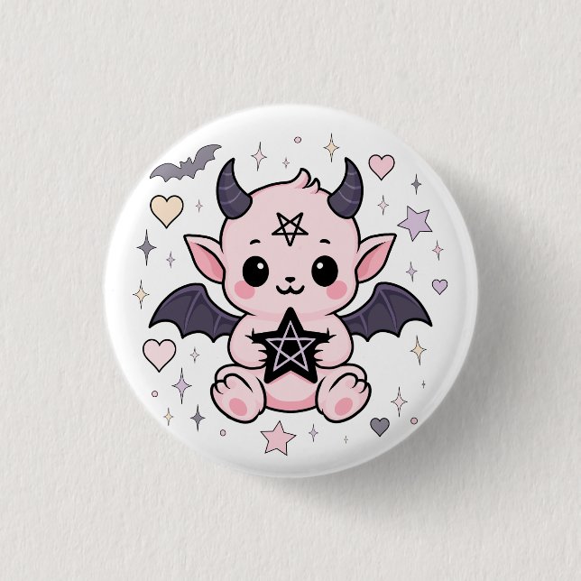 Baby Djävulen - Kawaii Pastel Goth Demon Knapp (Framsida)