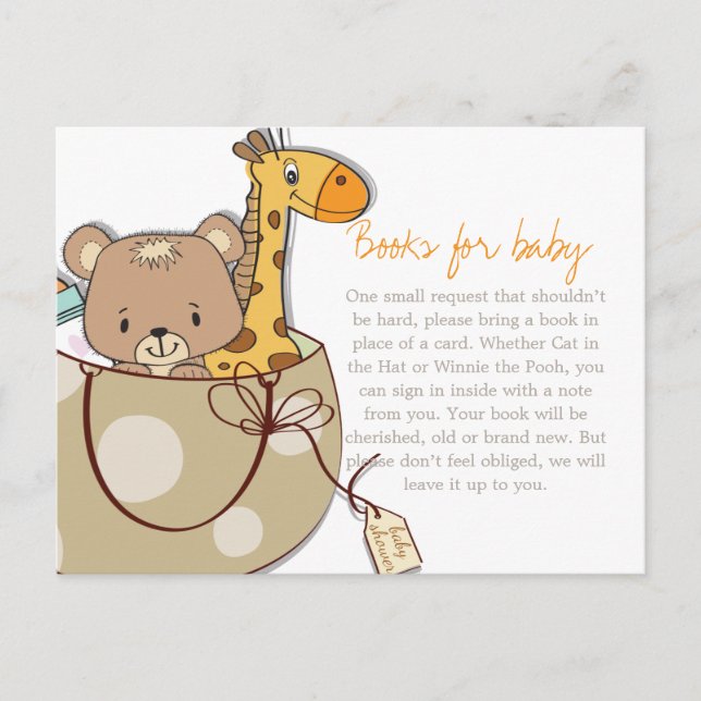 Baby djur Baby Shower Bok Infoga begäran om  Inbjudan Vykort (Framsida)