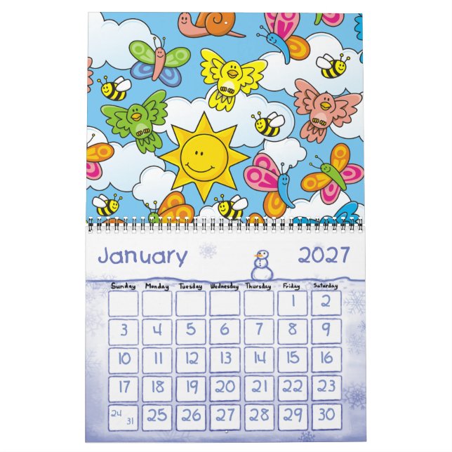 Baby djur-bakgrund kalender (Jan 2027)