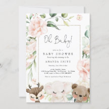 Baby djur  blommor Flicka Rosa Shower in
