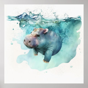 Baby djur för Nursery, Cute hippo poster