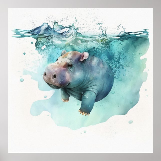 Baby djur för Nursery, Cute hippo poster (Framsidan)