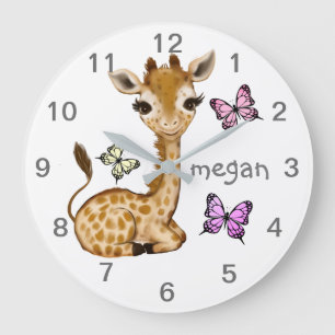 Baby djur Giraffe Butterfly Nursery Wall Clock Stor Klocka