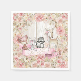 Baby djur Girl Woodland Baby Shower Pappersservett