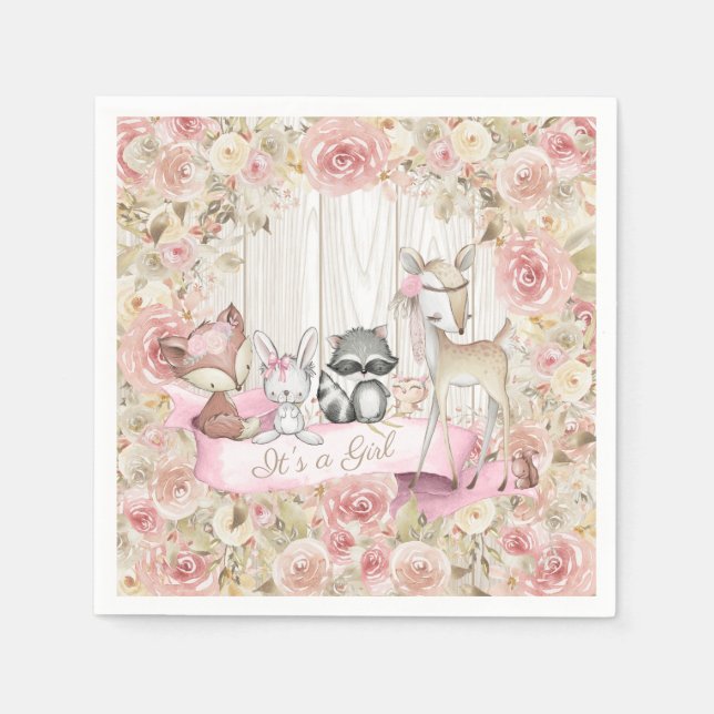 Baby djur Girl Woodland Baby Shower Pappersservett (Framsidan)