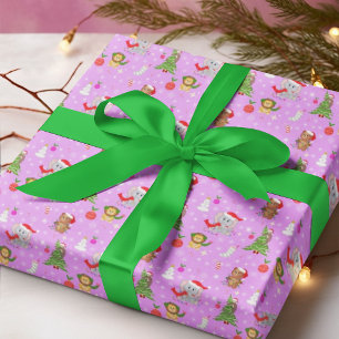 Baby djur i zoo firar jul Rosa Presentpapper