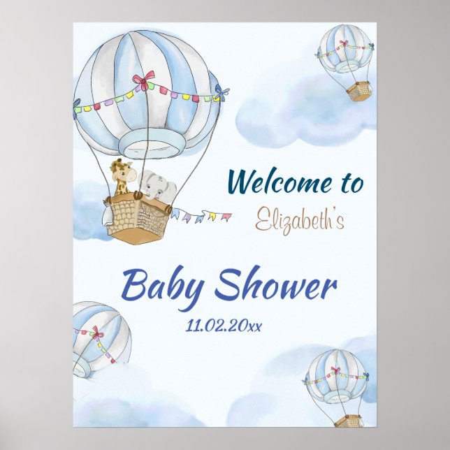 Baby djur Luftballong Baby Shower Poster (Framsidan)