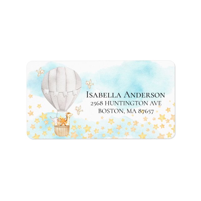 Baby djur Luftballong Babykläder Adressetikett (Framsidan)