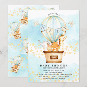 Baby djur Luftballong Pojke Shower Inbjudningar