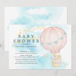 Baby djur Luftballong Ride Baby Shower Inbjudningar