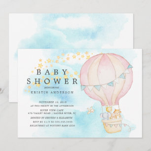 Baby djur Luftballong Ride Baby Shower Inbjudningar