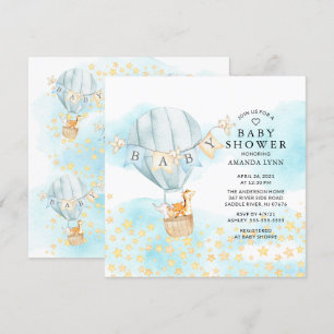 Baby djur Luftballong Ride Boys Baby Shower Inbjudningar