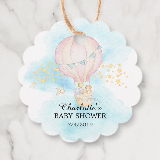 Baby djur Luftballong Ride Favor Gift-Märkre Gåvor Etiketter (Baksida)