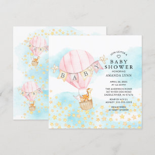 Baby djur Luftballong Ride Girl Baby Shower Inbjudningar