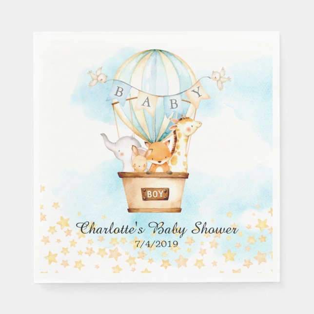 Baby djur Luftballong Shower Pappra blöjor Pappersservett (Framsidan)
