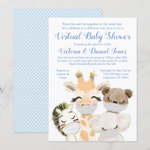 Baby djur Mask Drive By Covid Baby Shower Inbjudningar