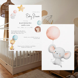 Baby djur med ballonger för spädbarn inbjudningar