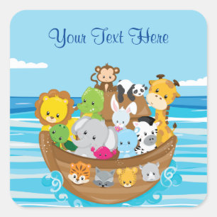 Baby djur Noahs Ark PERSONLIG Fyrkantigt Klistermärke
