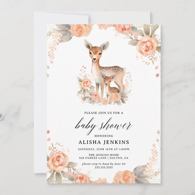 Baby djur och blommor Babykläder Inbjudningar (Framsida)