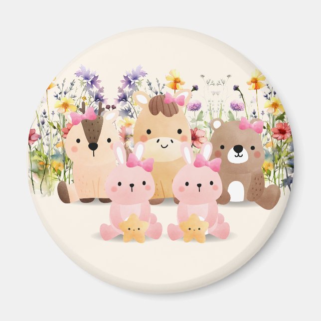 Baby djur och vildblomsfält Magnet (Framsidan)