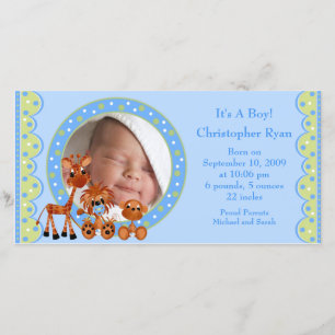 Baby djur PHOTO Boy Birth Notice Meddelande