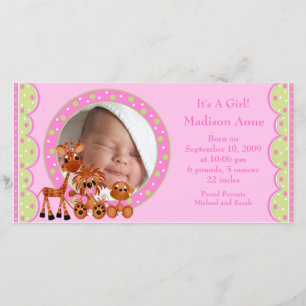 Baby djur PHOTO Girl Birth Notice Meddelande