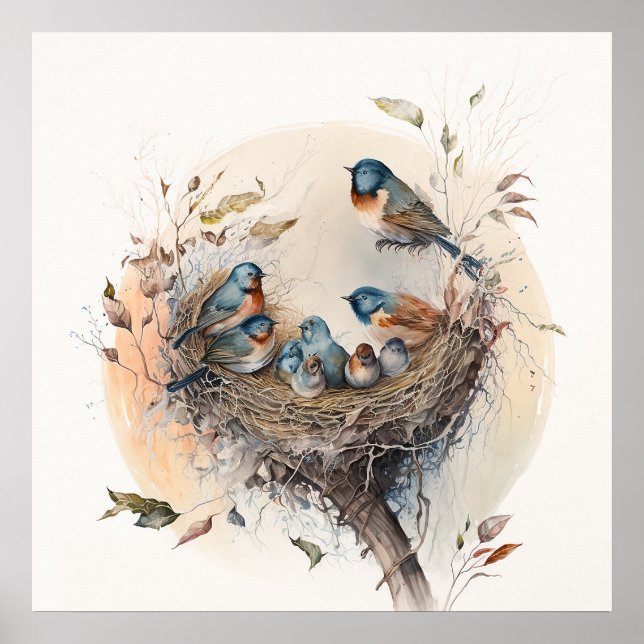Baby djur Prints for Nursery, Bird Family poster (Framsidan)