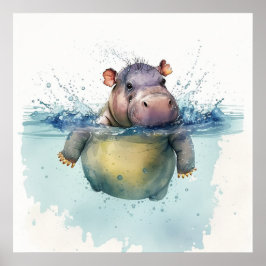 Baby djur Prints for Nursery, Cute hippo poster