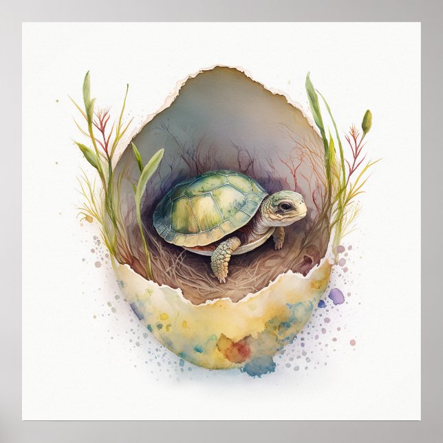 Baby djur Prints for Nursery, Cute Turtle poster (Framsidan)