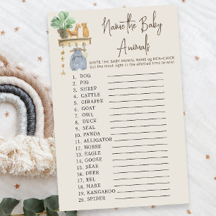 Baby djur Quiz Boho Baby Nursery Shower Game
