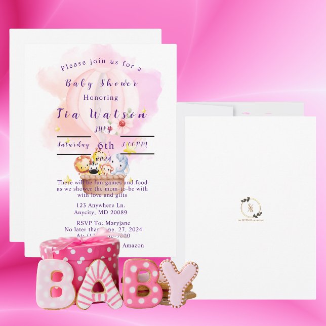 Baby djur Safari in Rosa Luftballong Inbjudningar (Skapare uppladdad)